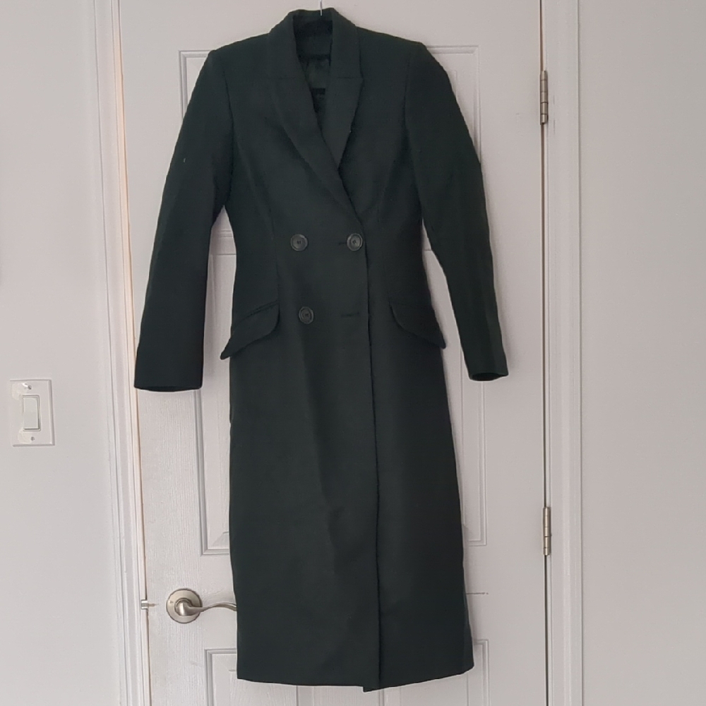 Elegant Women's Long Coat - Dark Green